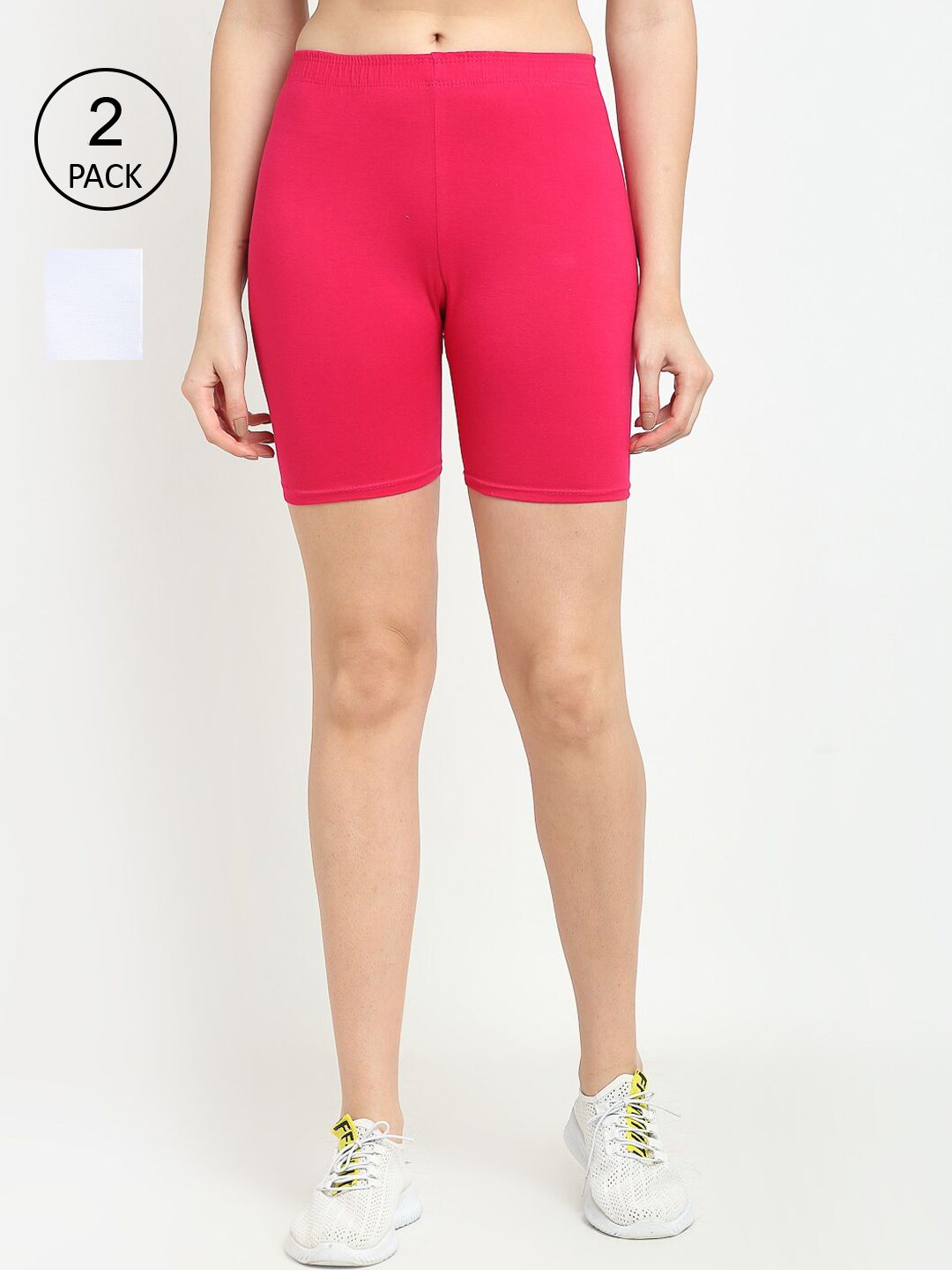 GRACIT Women Pack of 2 White & Pink Biker Shorts Price in India