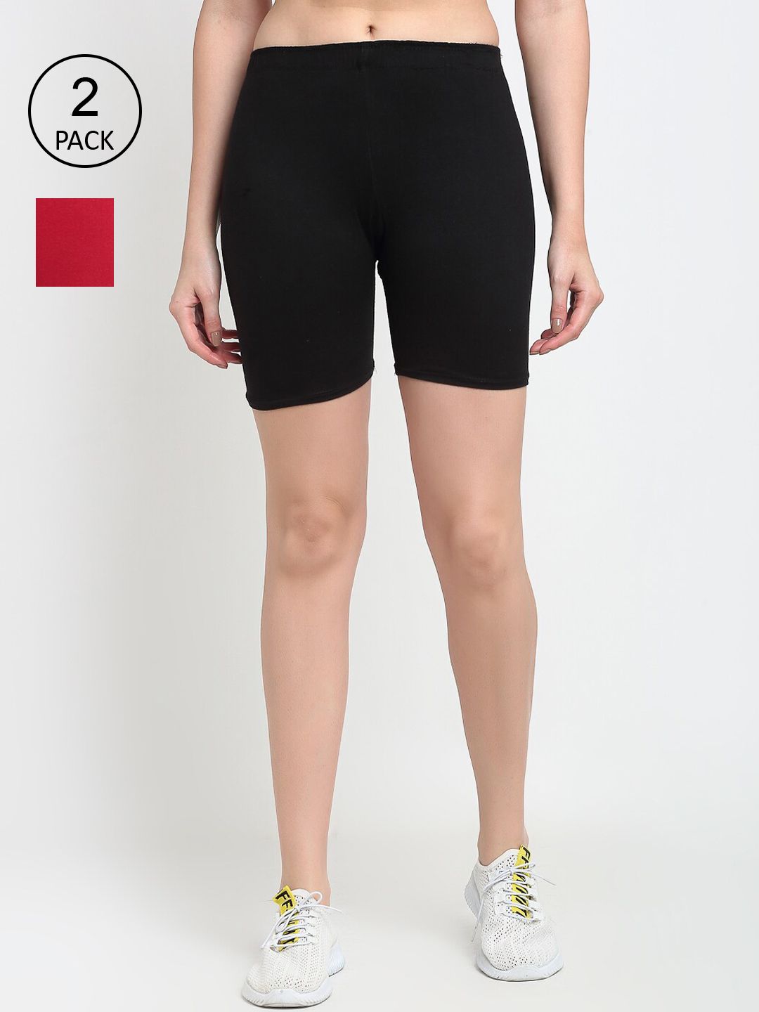 GRACIT Women Pack of 2 Black & Maroon Biker Shorts Price in India