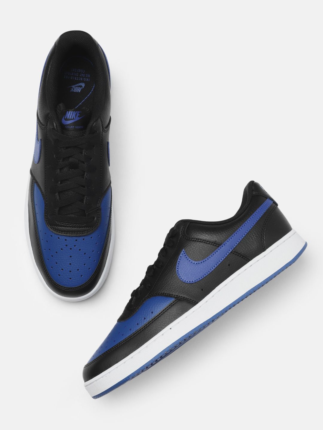 Nike Men Black & Blue Colourblocked Court Vision LO Leather Sneakers