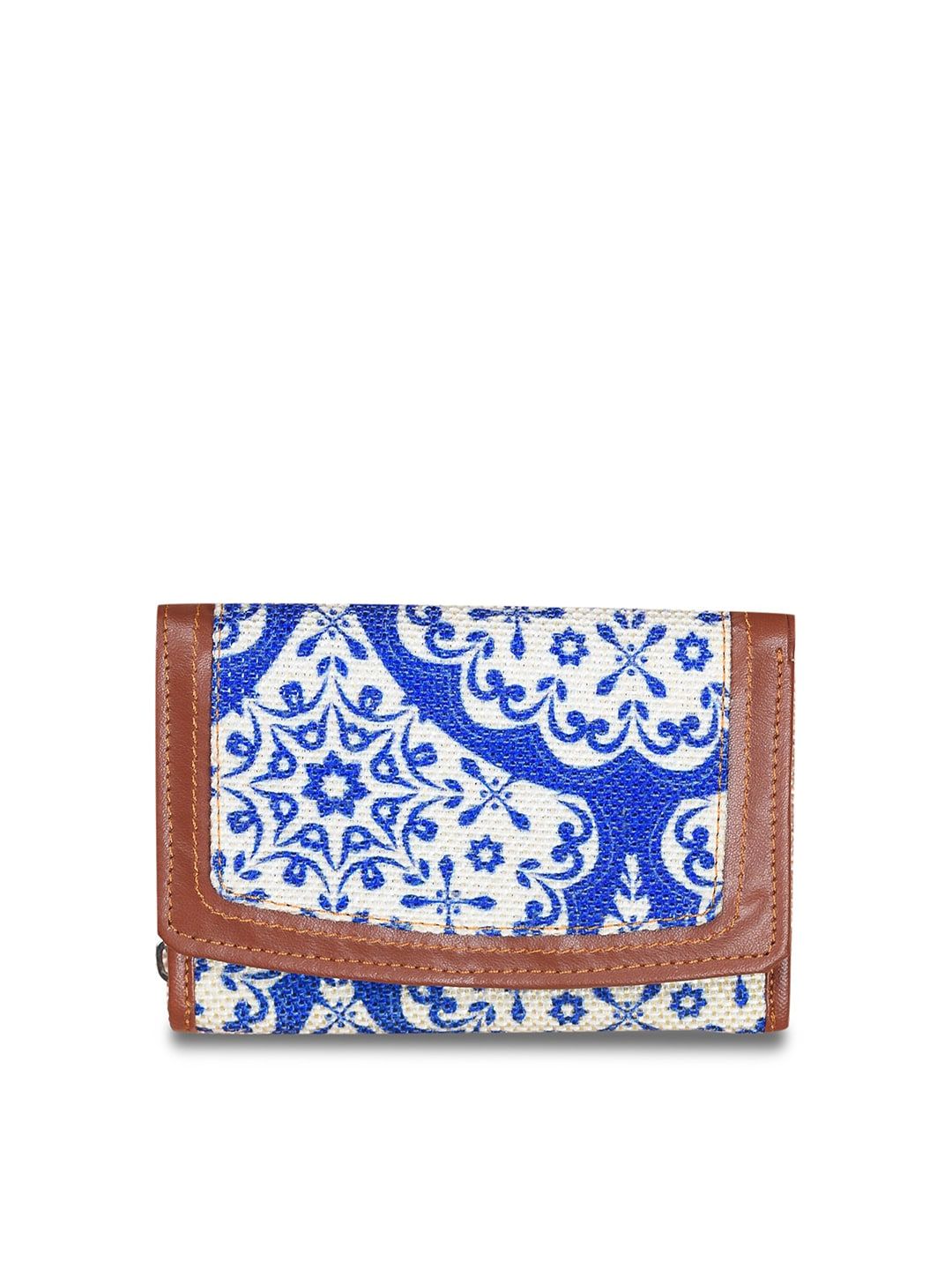 ZOUK Women White & Blue Ethnic Motifs Printed Three Fold Wallet Price in India