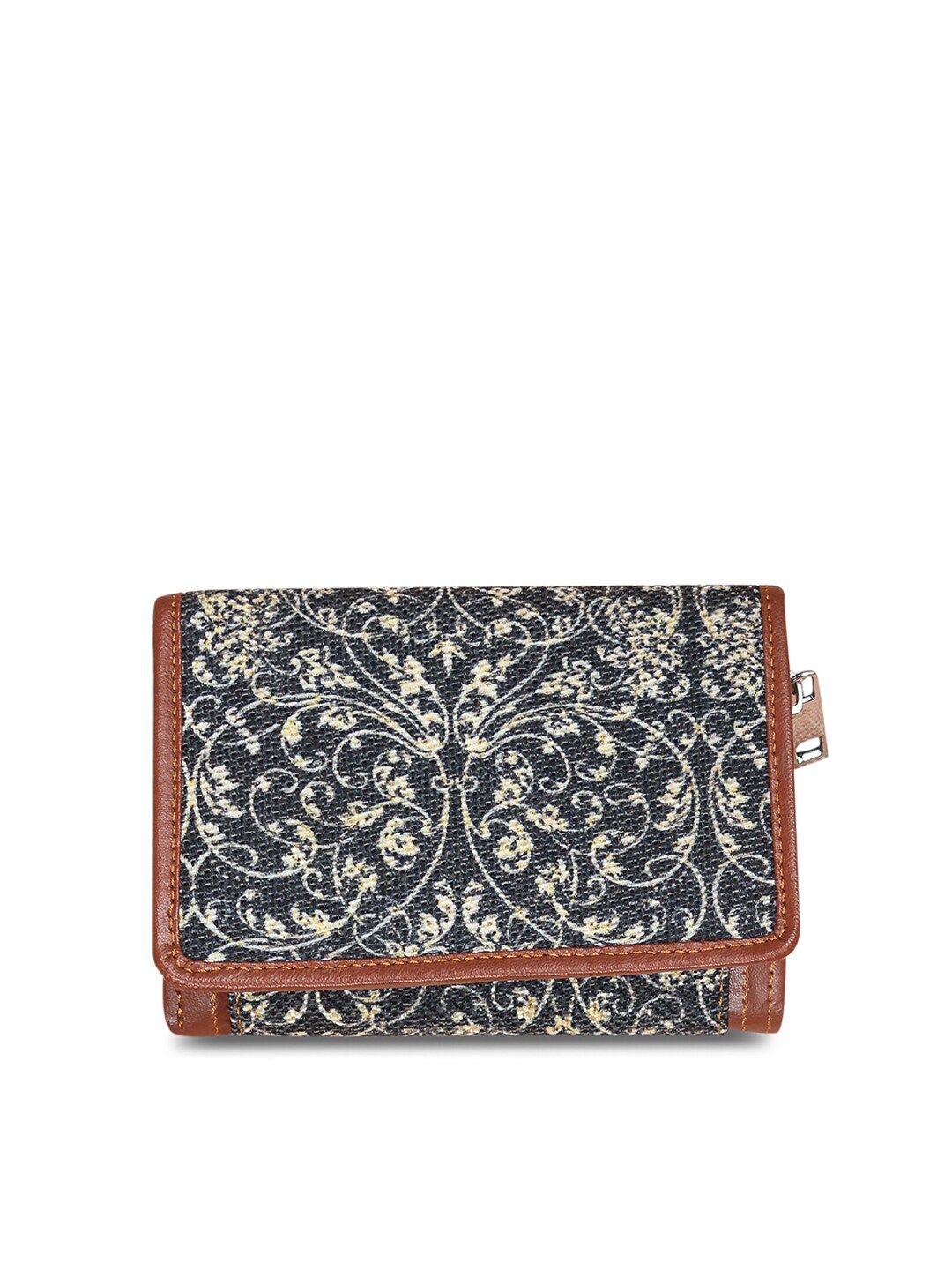 ZOUK Women Black & Beige Ethnic Motifs Printed Three Fold Wallet Price in India