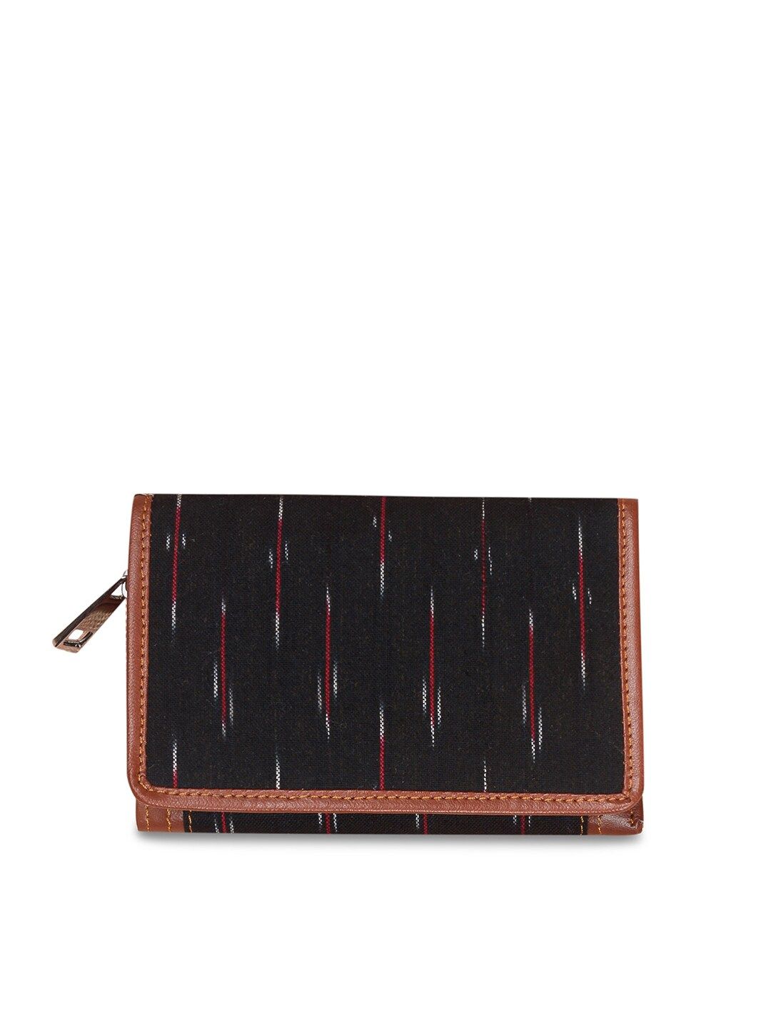 ZOUK Women Black & Red Abstract Woven Design Three Fold Wallet Price in India