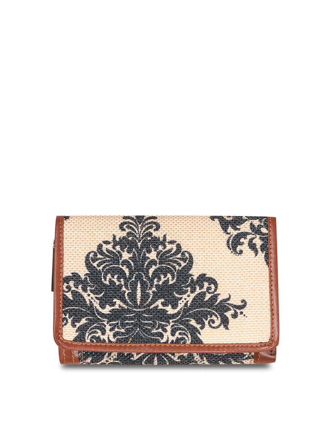 ZOUK Women Beige & Black Ethnic Motifs Printed Three Fold Wallet Price in India