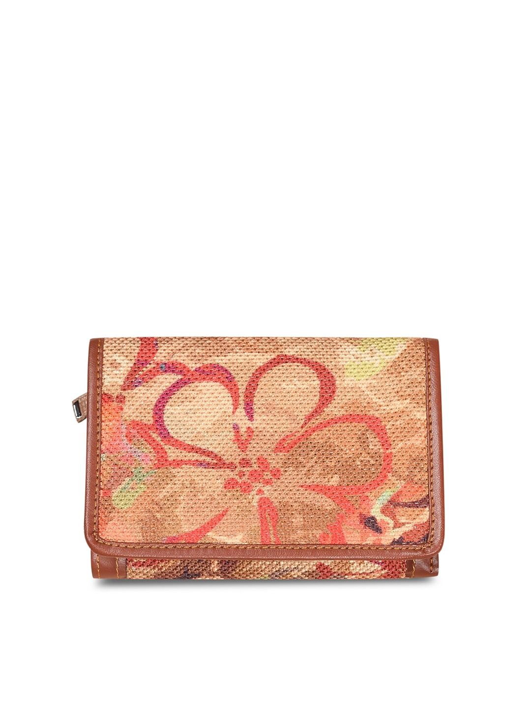 ZOUK Women Yellow & Brown Abstract Printed Three Fold Wallet Price in India