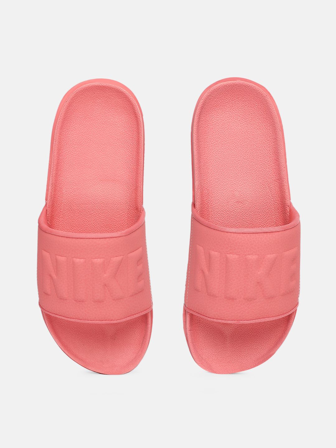 Nike Women Coral Red Solid Sliders Price in India