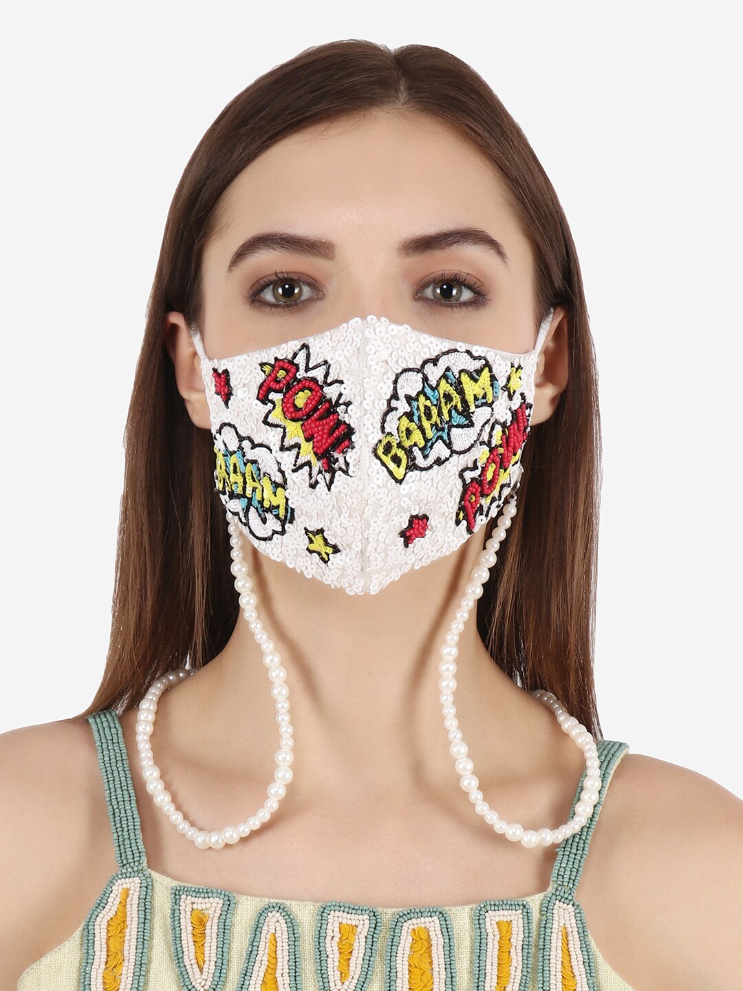 Diwaah Women White Embellished Mask Price in India