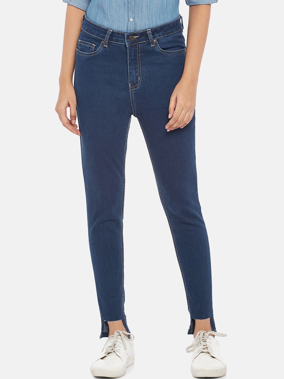 People Women Blue Skinny Fit High-Rise Jeans Price in India