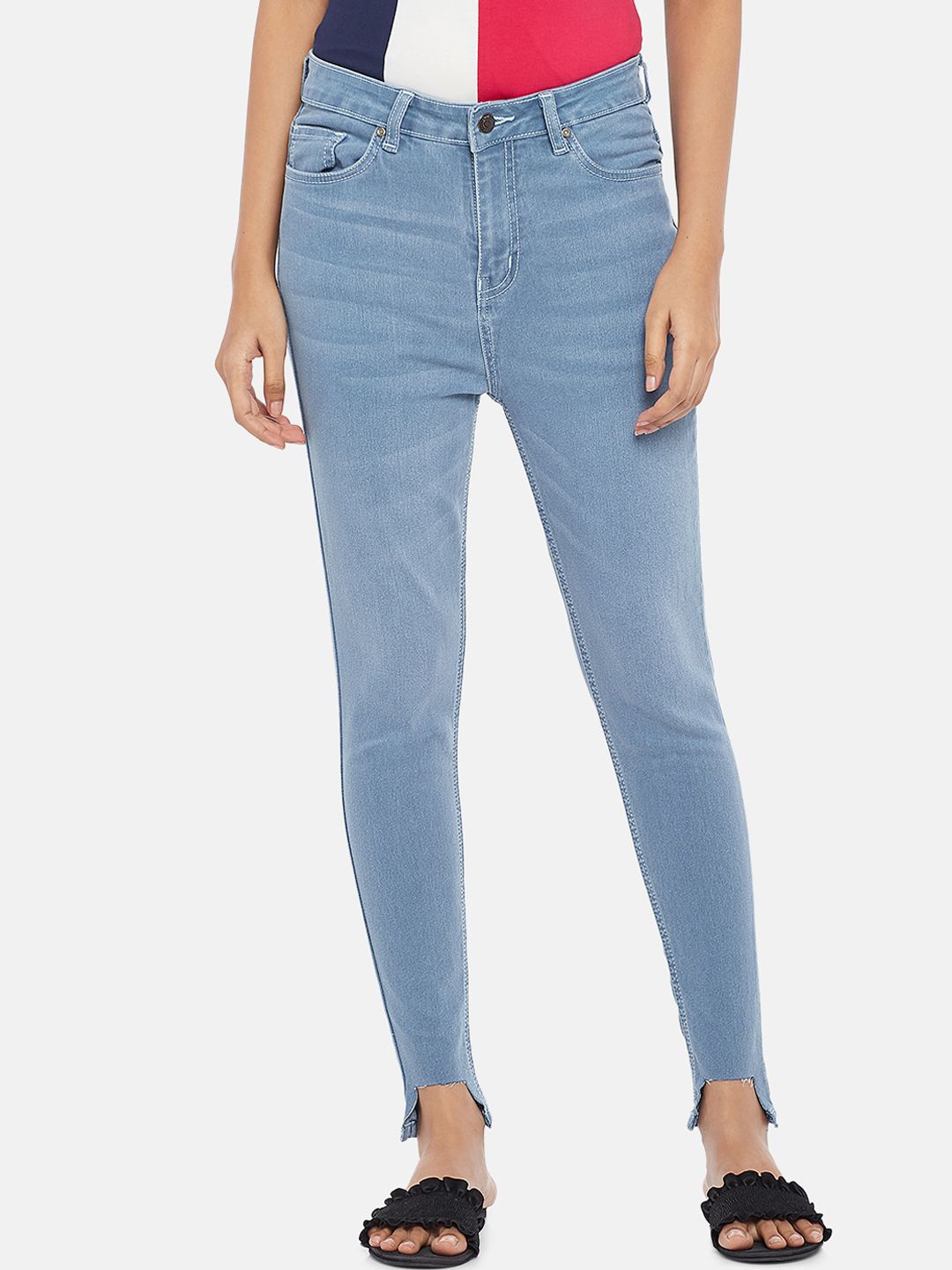 People Women Blue Skinny Fit High-Rise Jeans Price in India