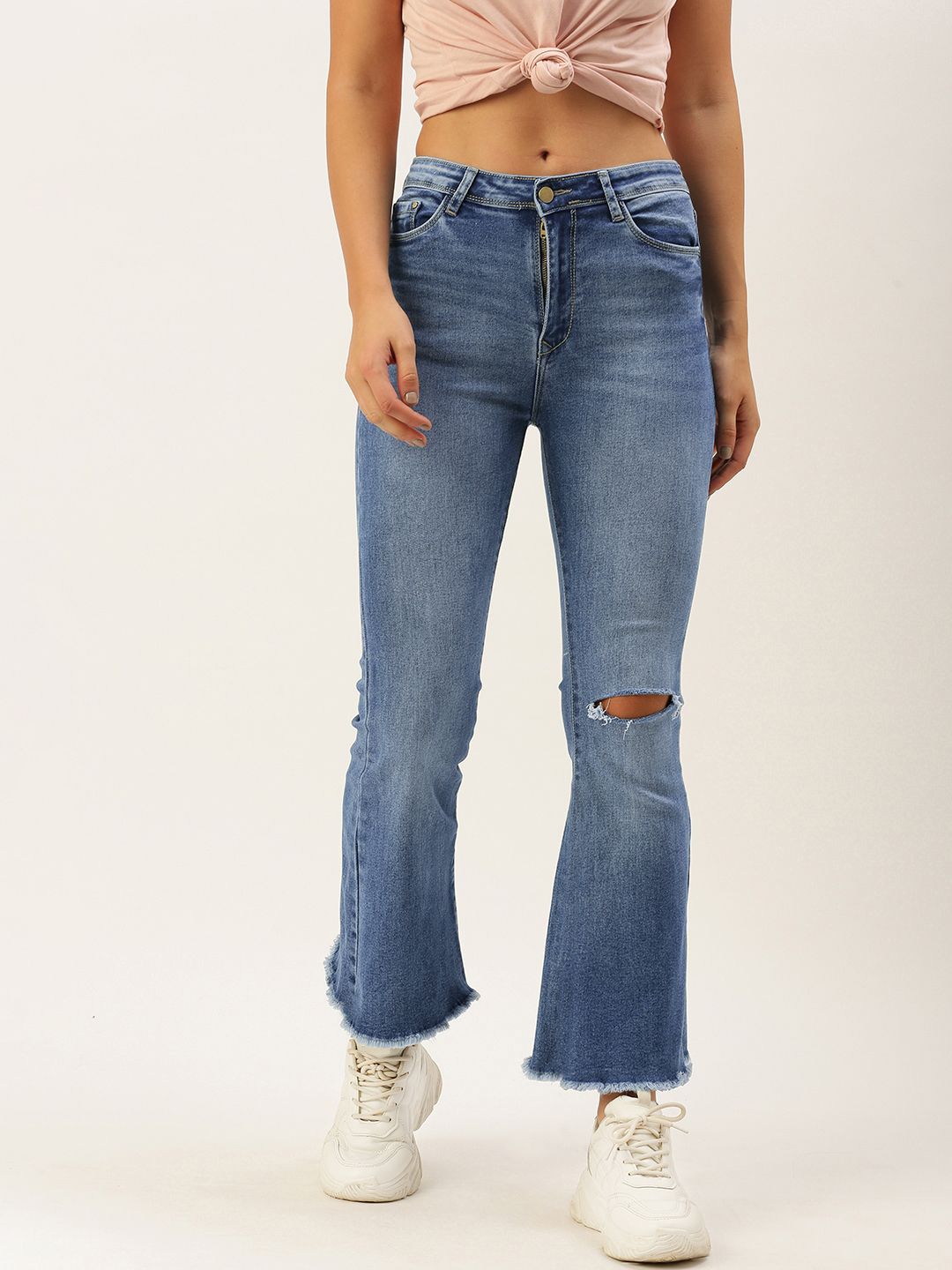 SHECZZAR Women Blue Bootcut High-Rise Light Fade Stretchable Jeans Price in India