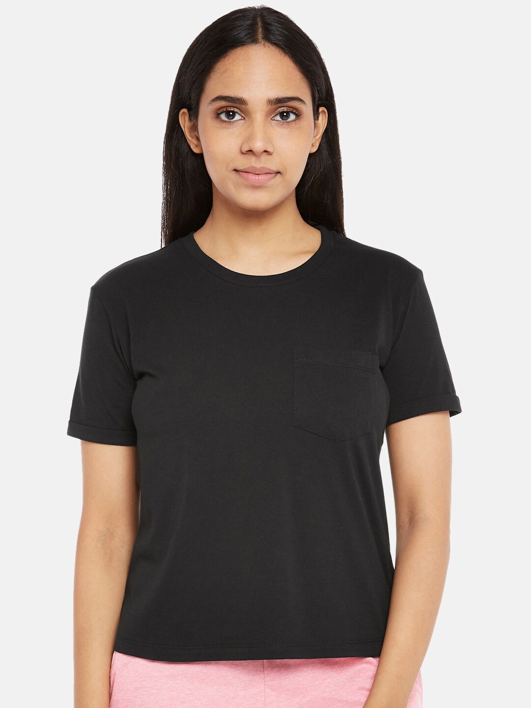 Dreamz by Pantaloons Women Black Pure Cotton Lounge T-shirt Price in India