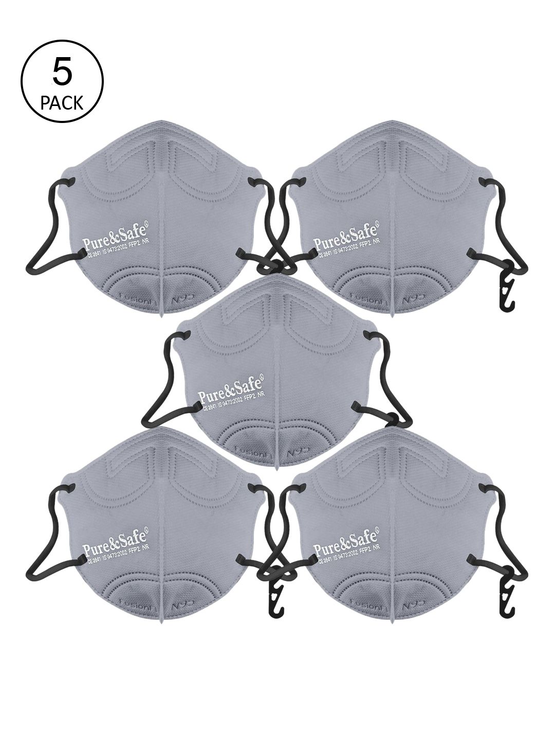 KHADI ESSENTIALS Unisex Pack Of 5 Grey Solid 5-Ply Pure Cotton Reusable N95 Masks Price in India