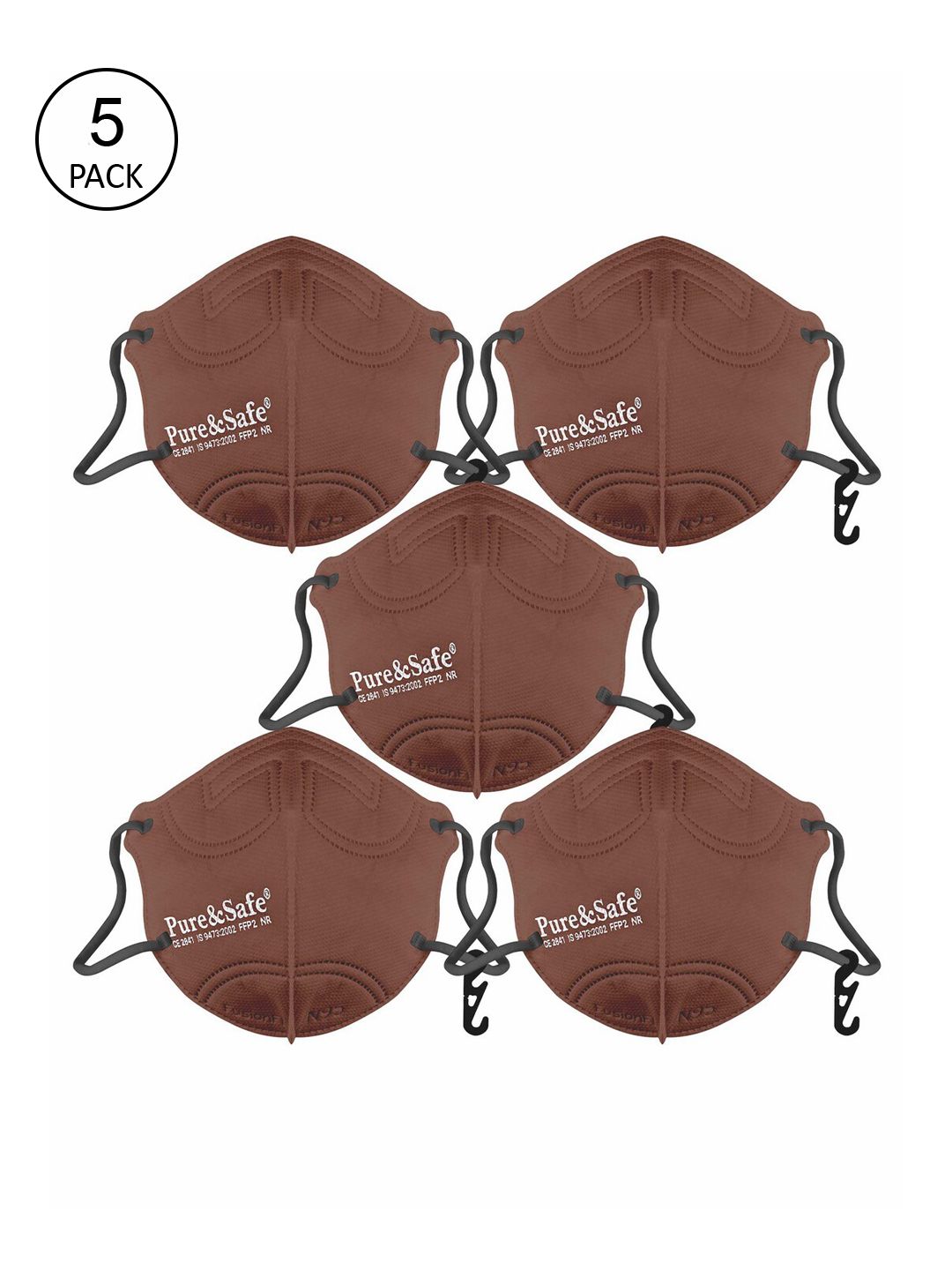 KHADI ESSENTIALS Unisex Pack Of 5 Brown Solid 5-Ply Reusable Pure Cotton N95 Masks Price in India