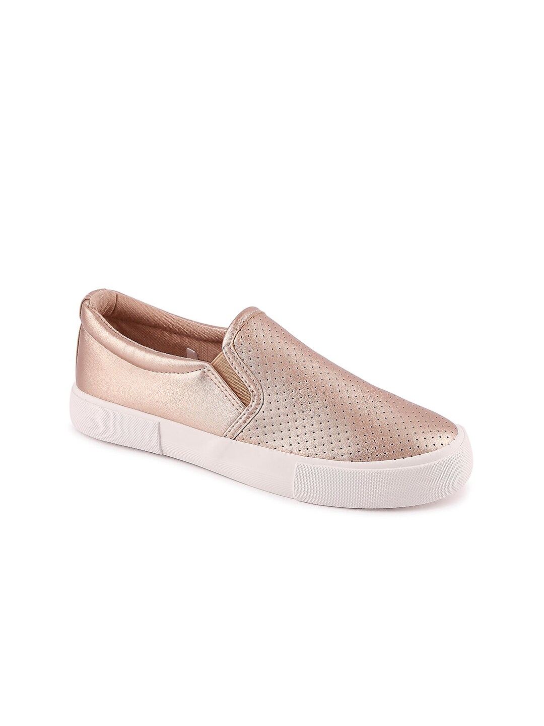 Forever Glam by Pantaloons Women Gold-Toned Perforations Leather Slip-On Sneakers Price in India