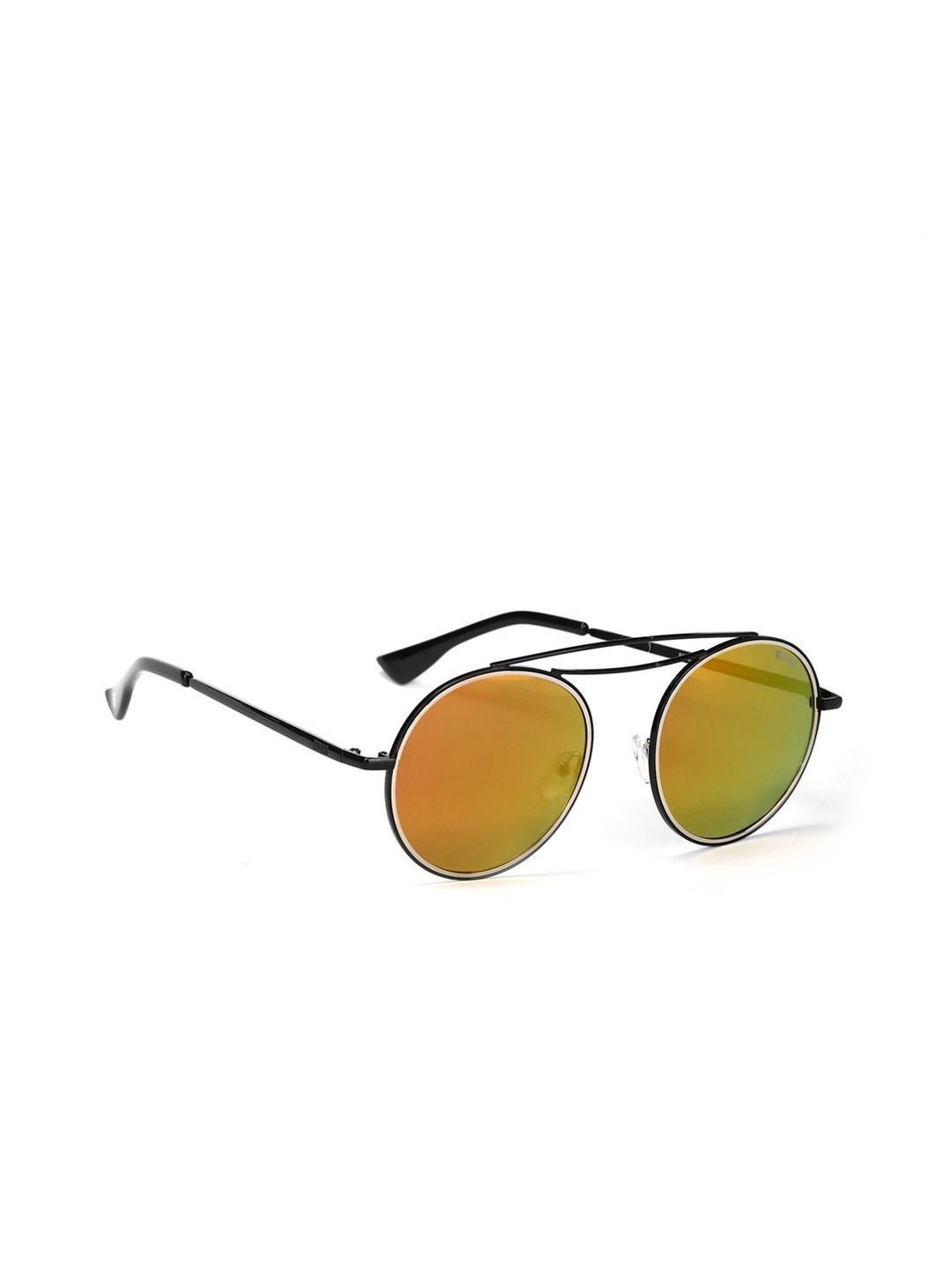 ENRICO Unisex Yellow Lens & Black Round Sunglasses - EN E 3028 C3-Yellow