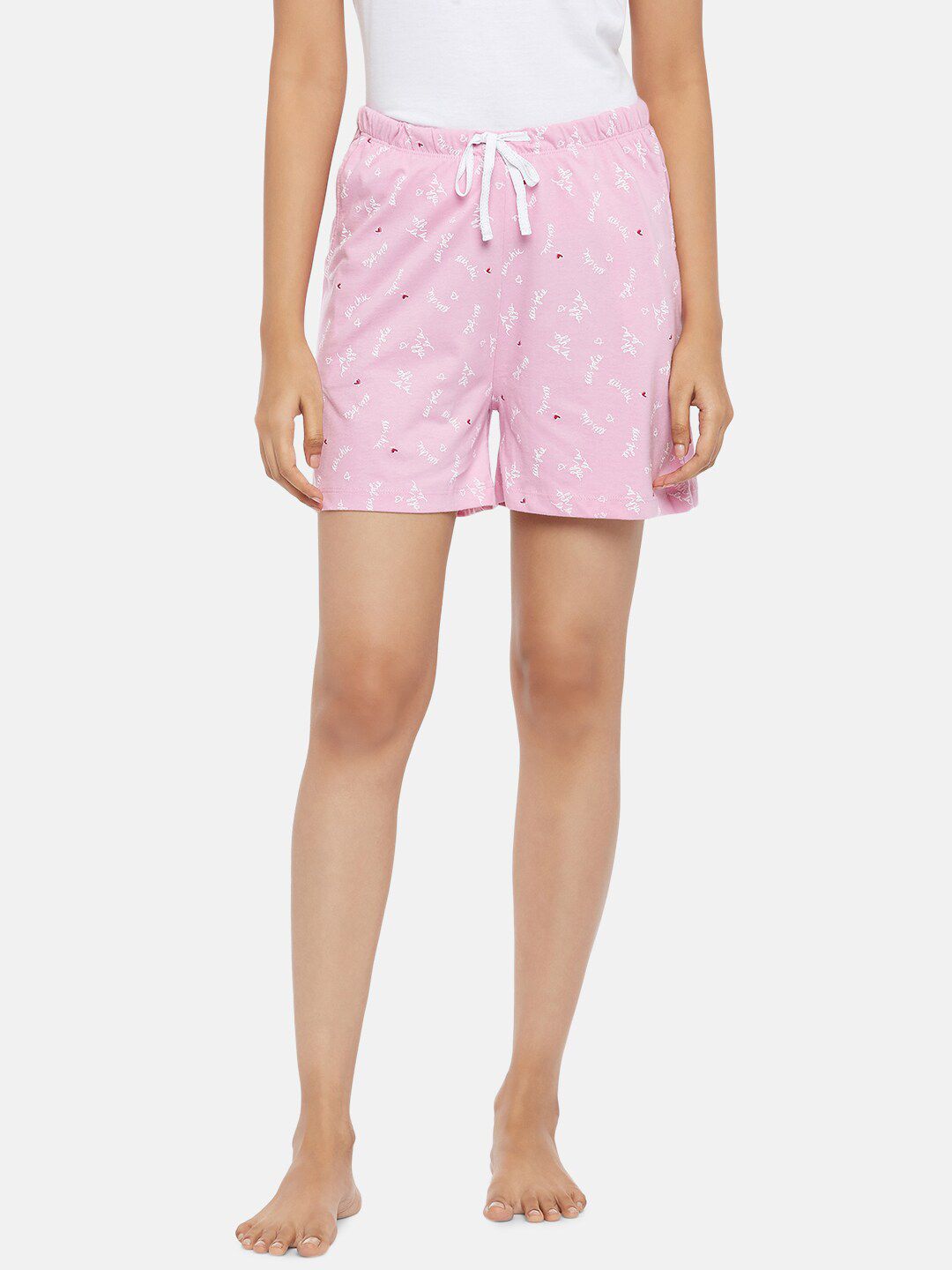 Dreamz by Pantaloons Women Pink & White Printed Pure Cotton Lounge Shorts Price in India