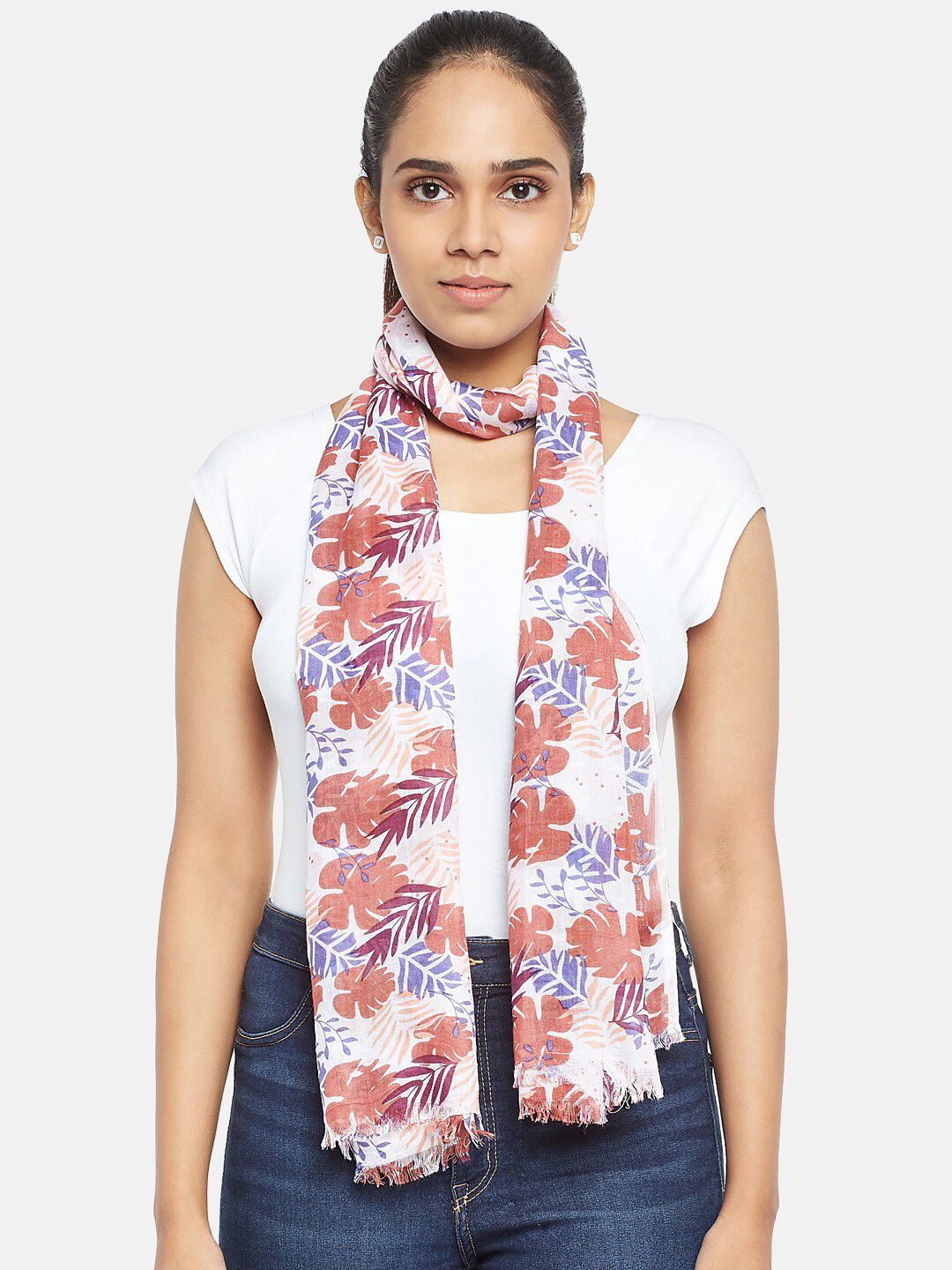 Honey by Pantaloons Women Brown & White Printed Scarf Price in India