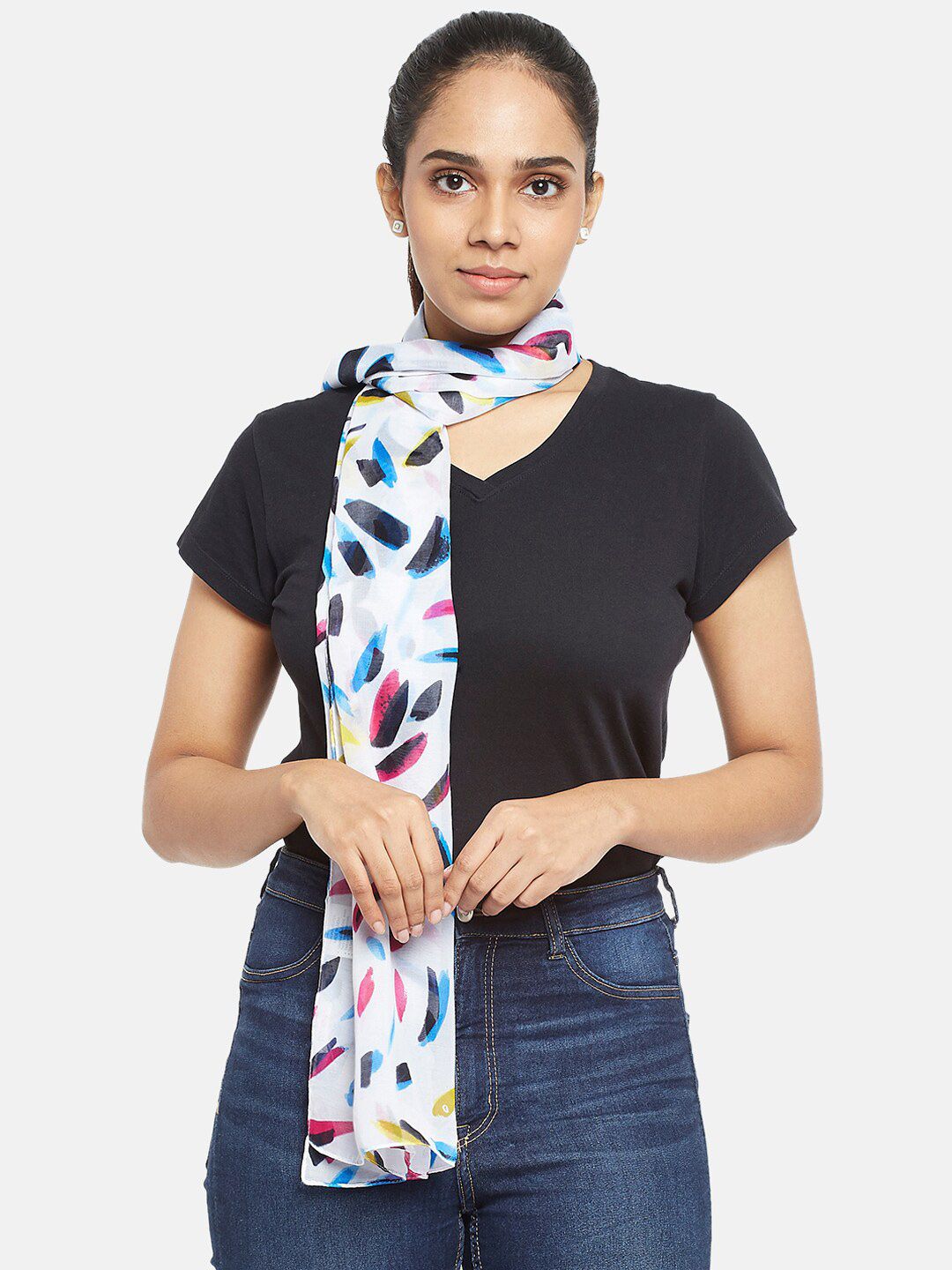 Honey by Pantaloons Women White & Multicoloured Printed Scarf Price in India