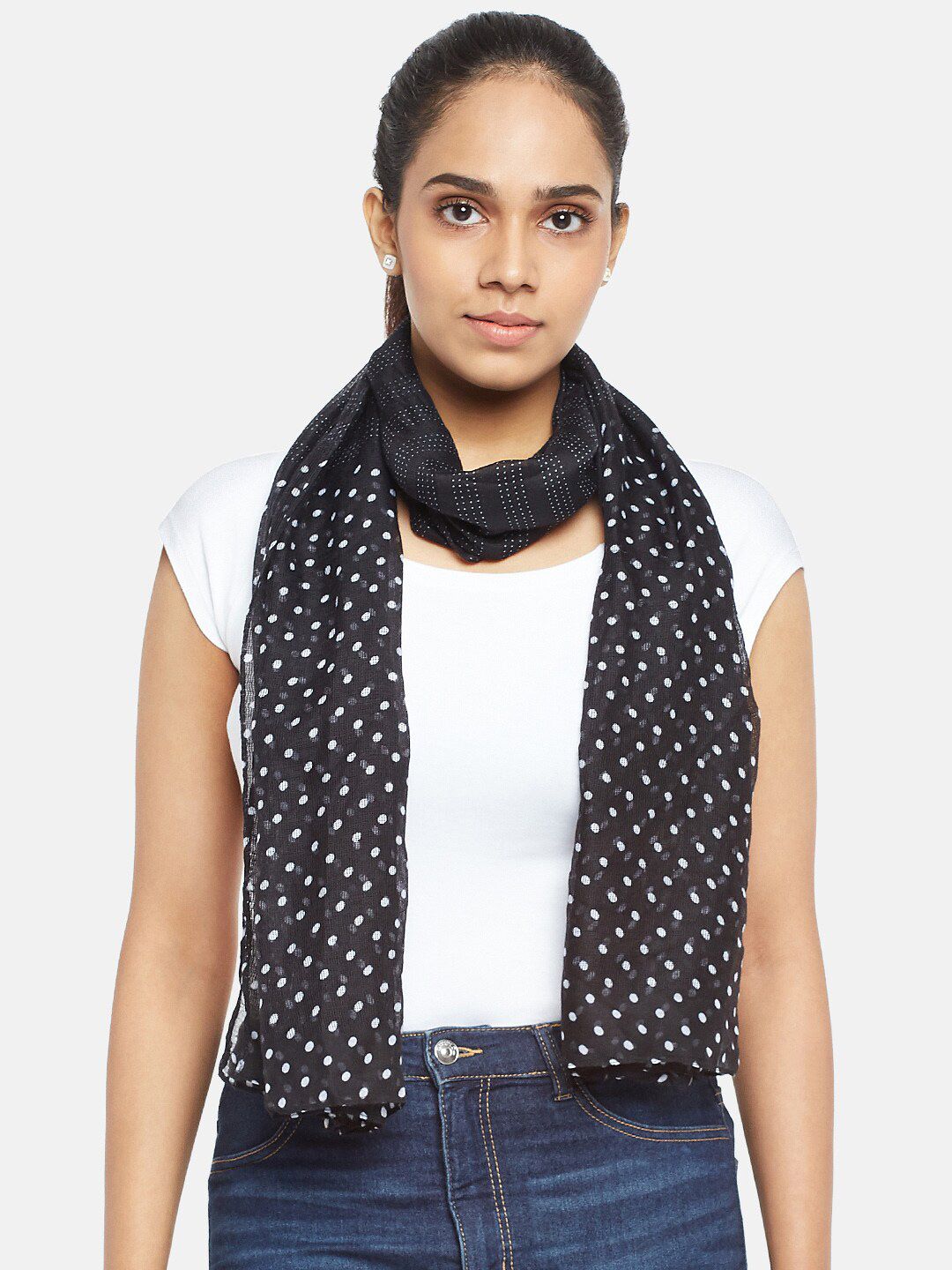 Honey by Pantaloons Women Black & White Printed Scarf Price in India