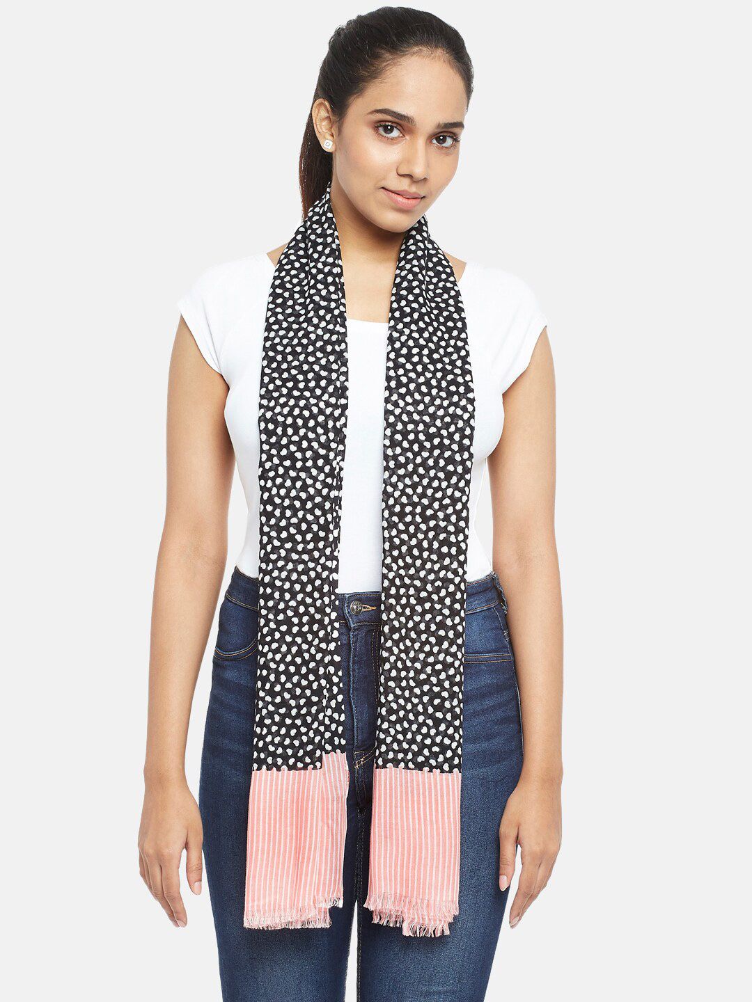 Honey by Pantaloons Women Black & White Printed Scarf Price in India
