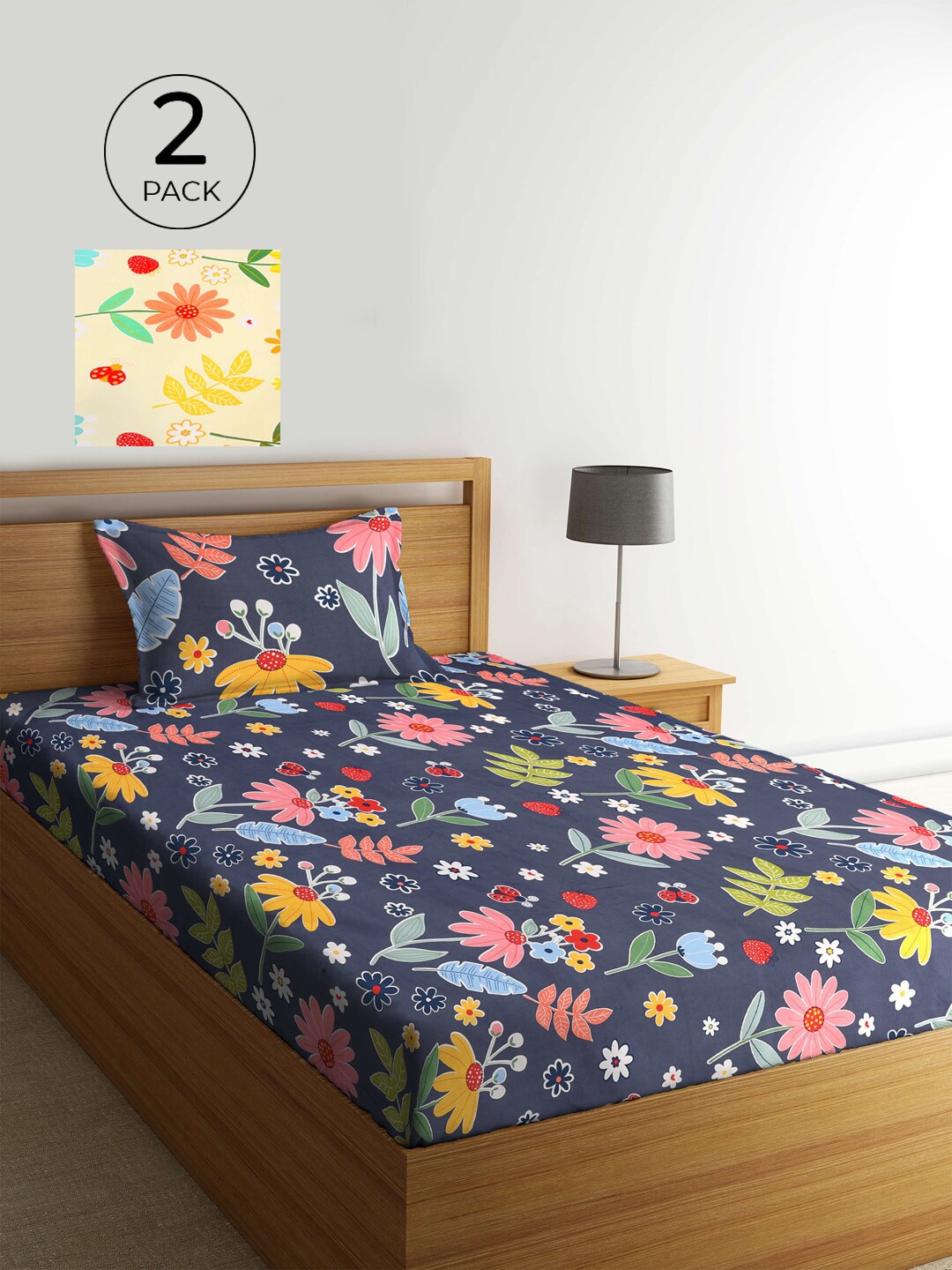 KLOTTHE Multicoloured Floral 210 TC 2 Single Bedsheet with 2 Pillow Covers Price in India