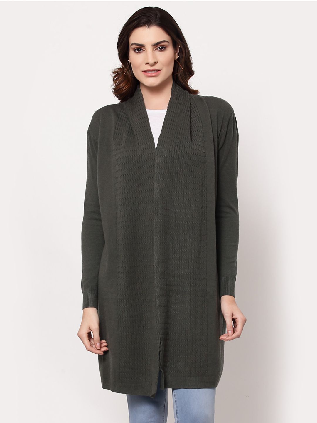 Mafadeny Women Green Longline Shrug