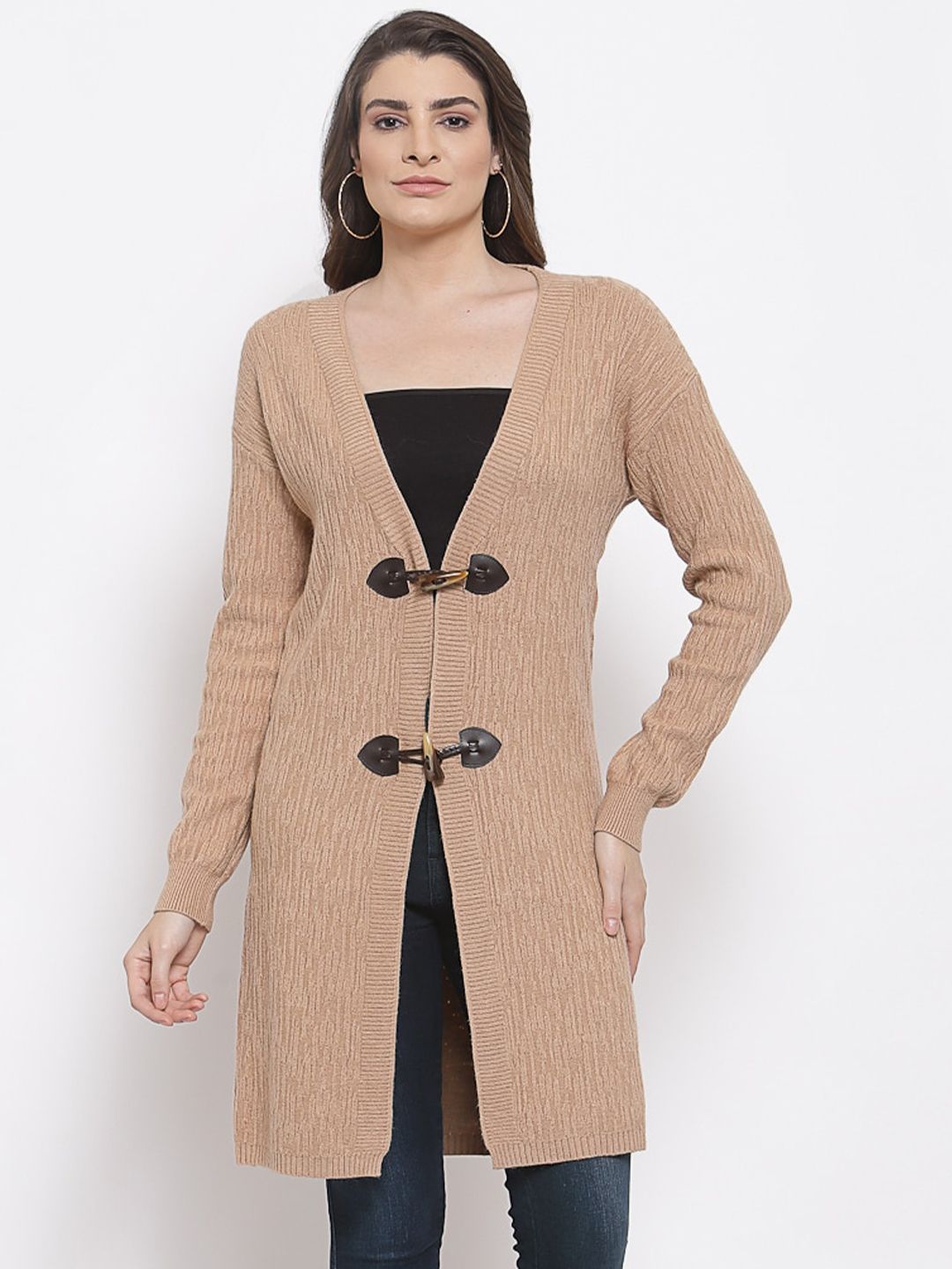 Mafadeny Women Beige Longline Shrug