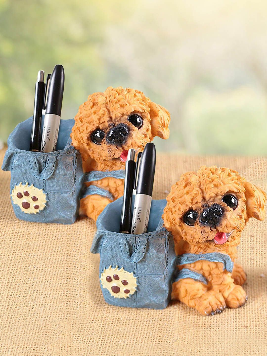 TIED RIBBONS Set Of 2 Multicoloured Cute Dog Pen Stand Desk Organizer Price in India