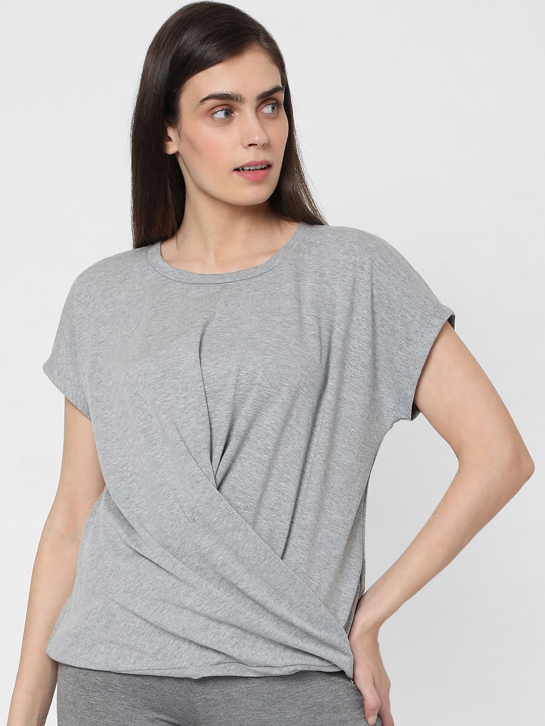 Vero Moda Women Grey Solid Lounge T-Shirt Price in India