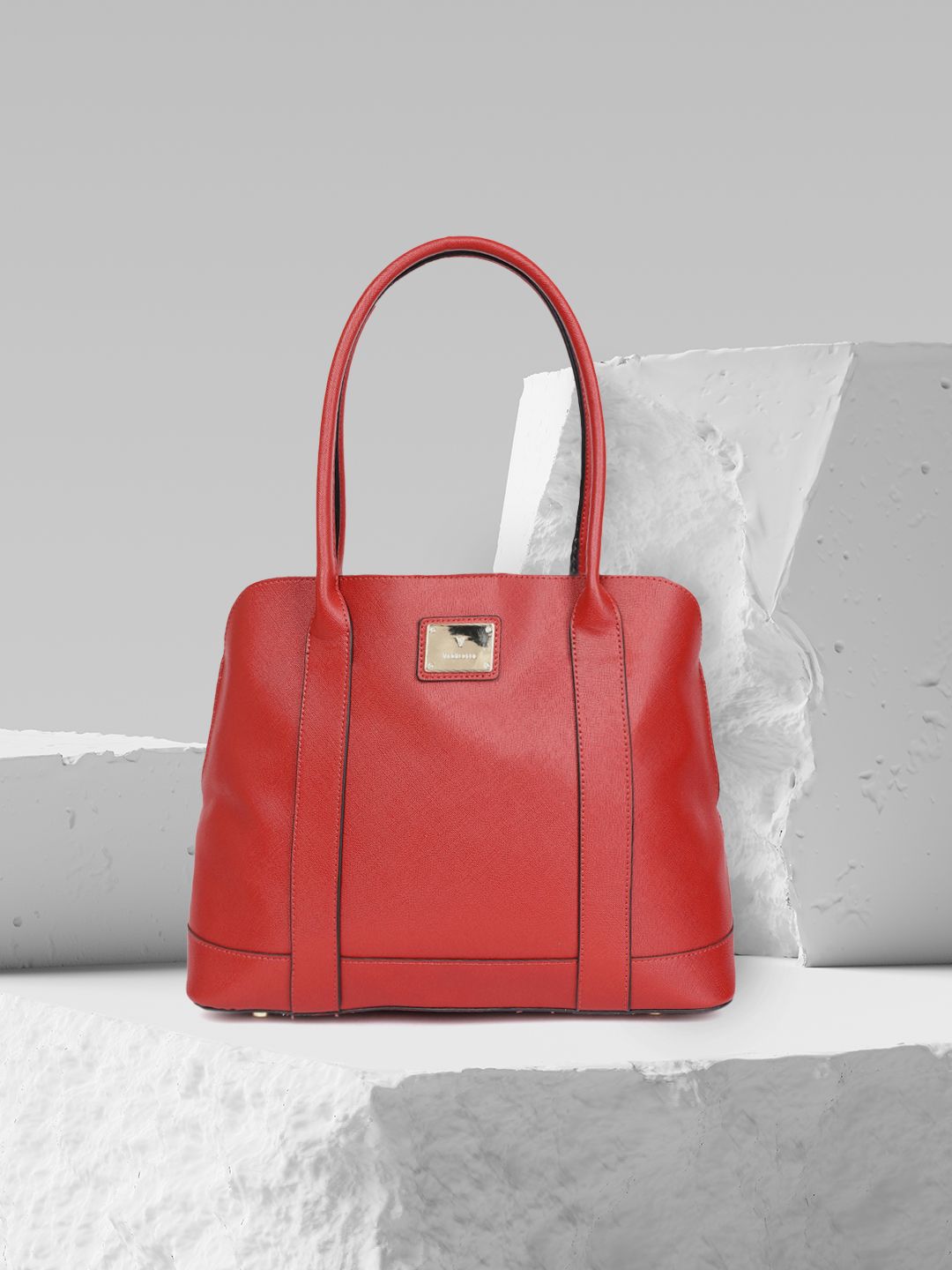 Van Heusen Red Solid Structured Shoulder Bag Price in India