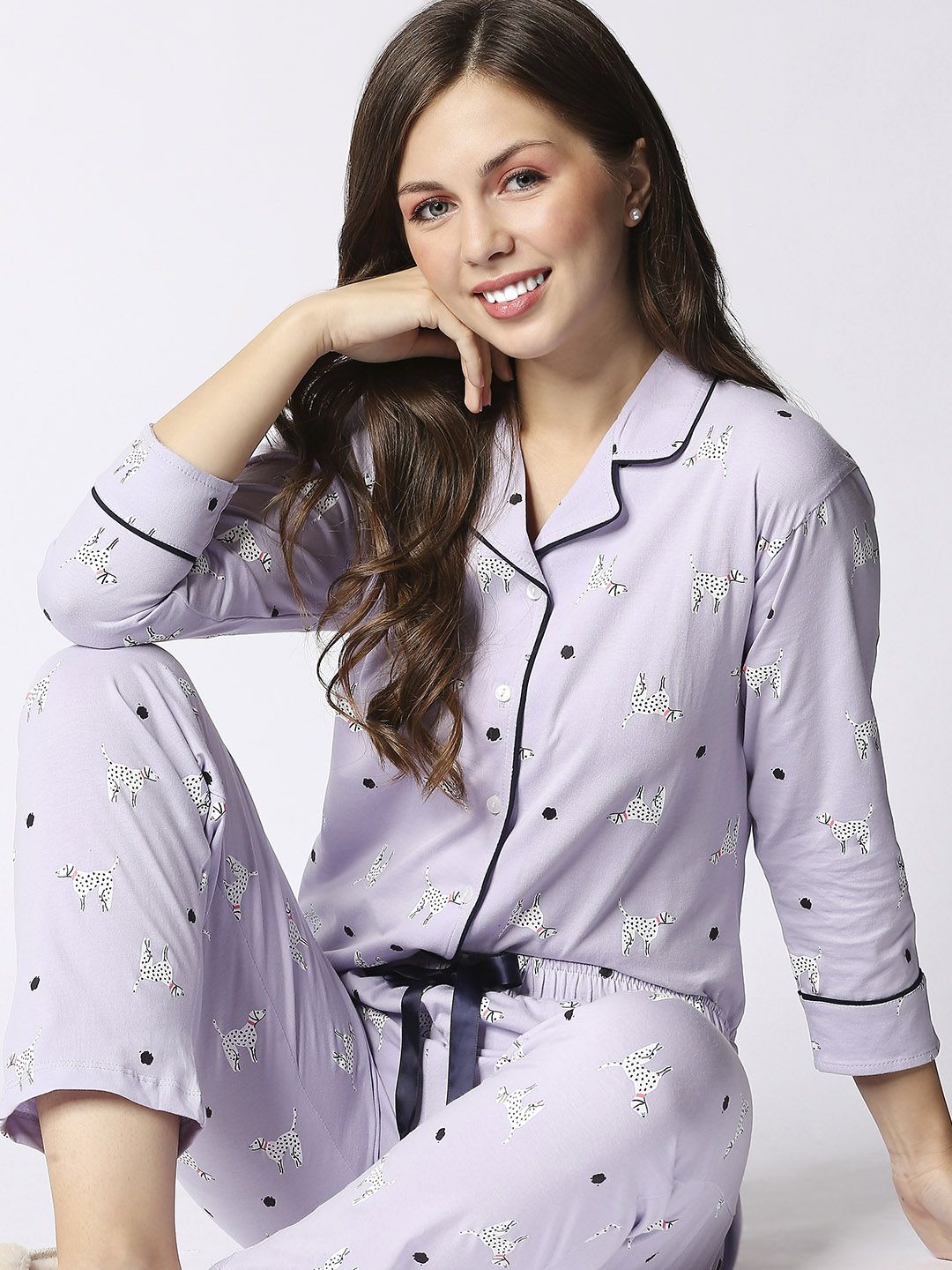 I like me Women Lavender Pure Cotton Printed Night Suit Price in India