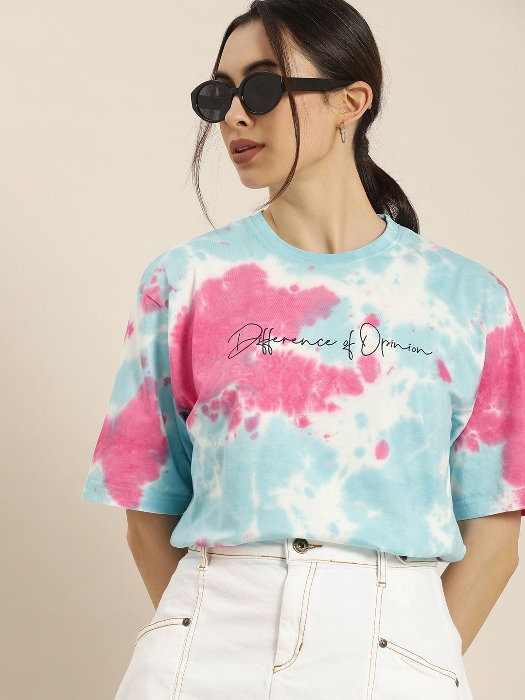 Difference of Opinion Women Multicoloured Tie and Dye Dyed Loose T-shirt Price in India