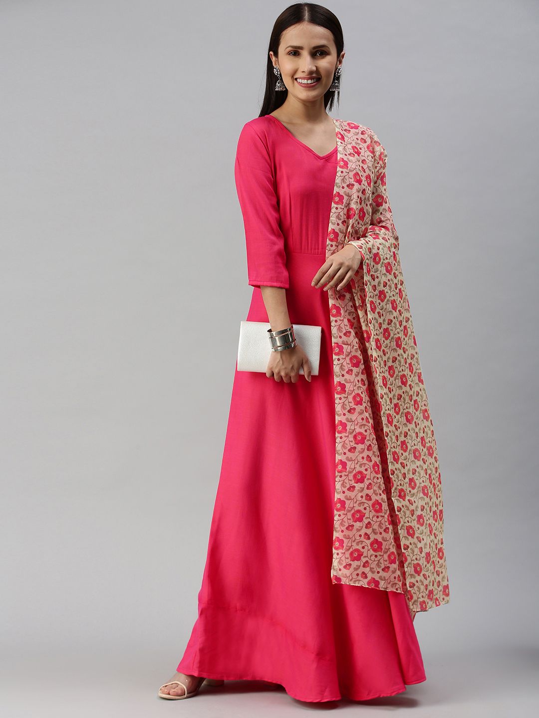 Swishchick Pink Maxi Dress with Dupatta Price in India