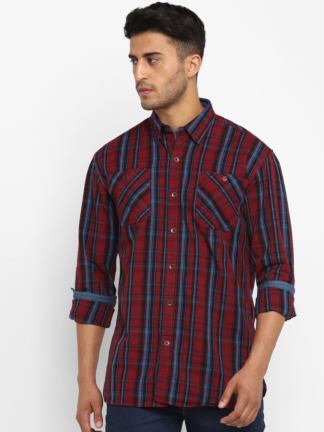 Royal Enfield Men Maroon Opaque Checked Casual Shirt