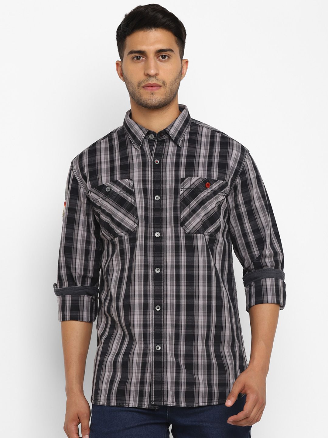 Royal Enfield Men Grey Opaque Checked Casual Shirt