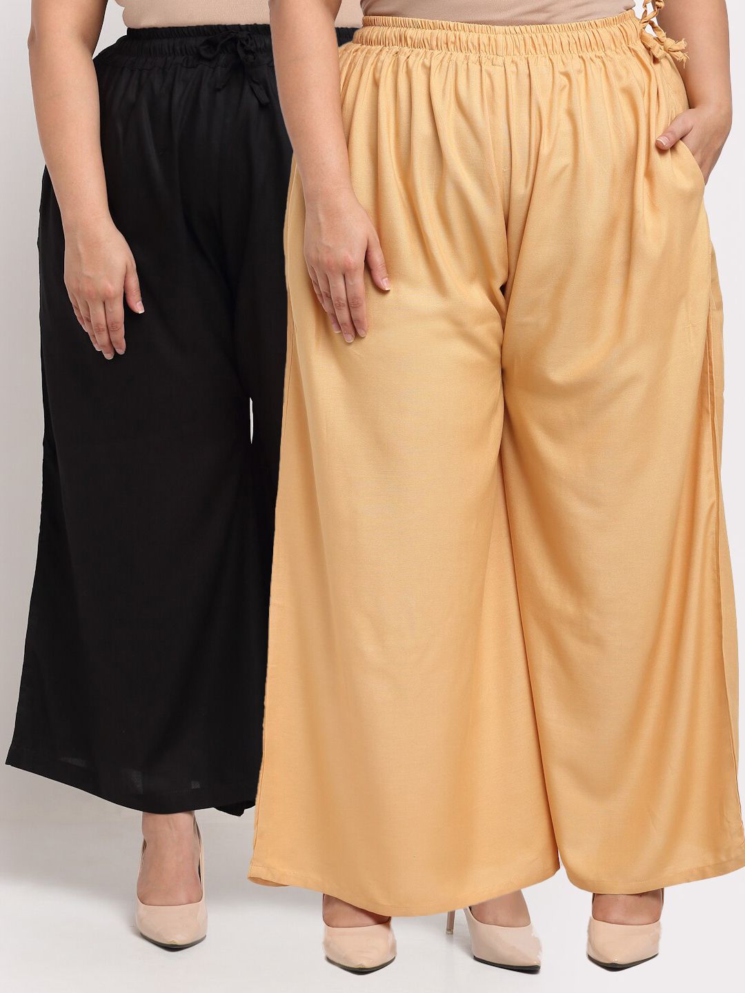 TAG 7 PLUS Women Pack Of 2 Black & Beige Flared Ethnic Palazzos Price in India