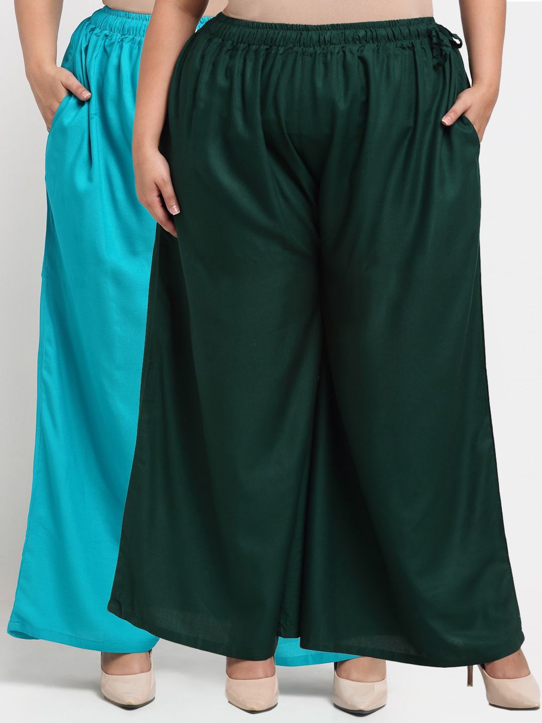 TAG 7 PLUS Women Green & Blue Pack of 2 Ethnic Palazzos Price in India