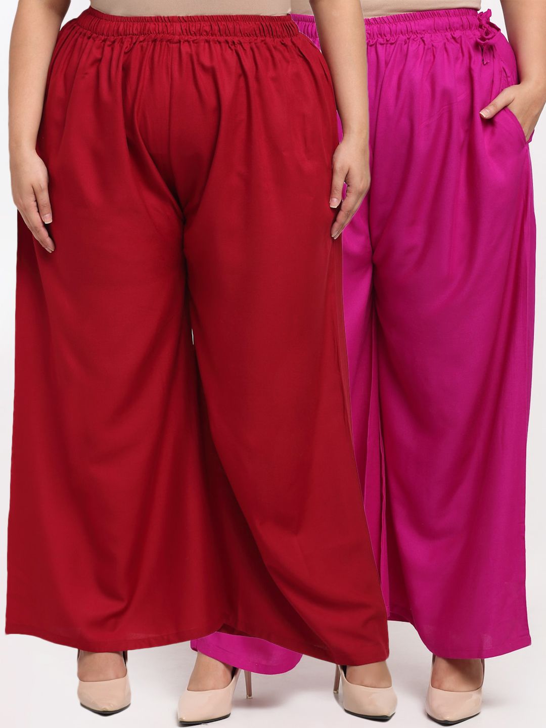 TAG 7 PLUS Women Pack Of 2 Maroon & Pink Flared Ethnic Palazzos Price in India