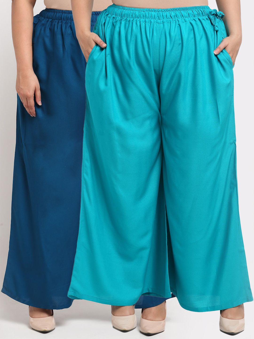 TAG 7 PLUS Women Pack Of 2 Blue Flared Ethnic Palazzos Price in India