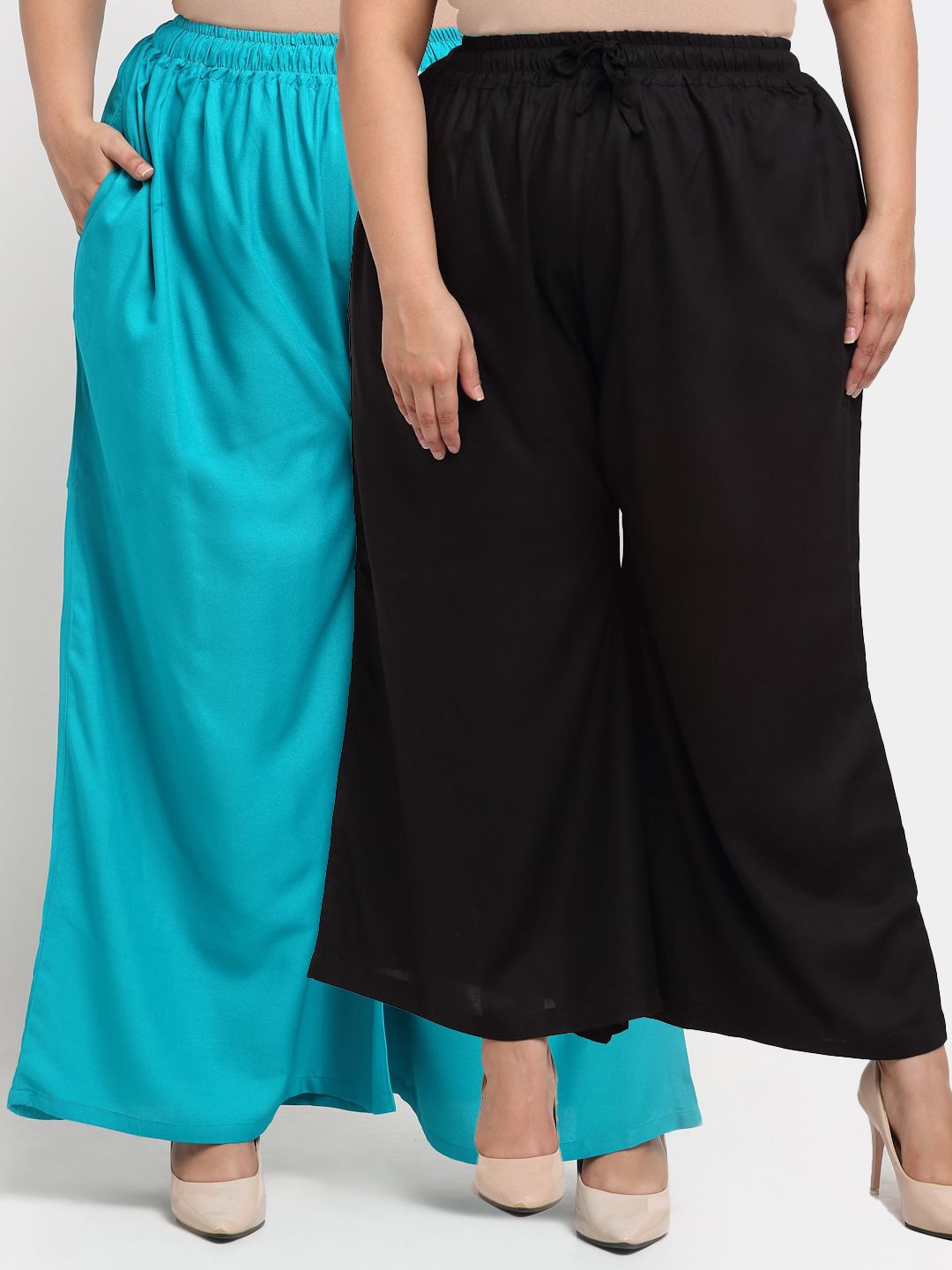 TAG 7 PLUS Women Pack Of 2 Black & Turquoise Blue Ethnic Palazzos Price in India