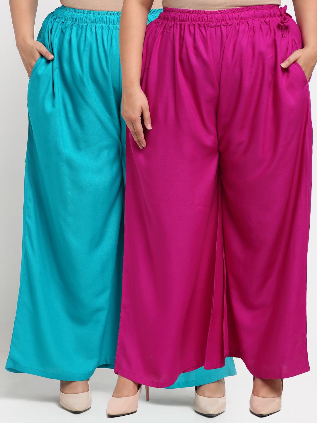 TAG 7 PLUS Women Pack Of 2 Magenta & Blue Flared Ethnic Palazzos Price in India