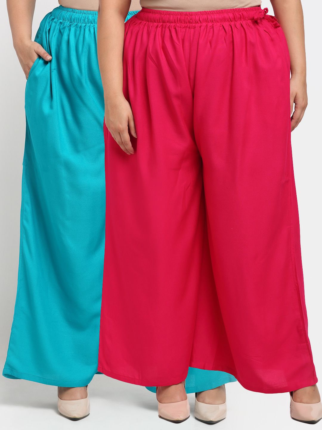 TAG 7 PLUS Women Pack Of 2 Pink & Blue Flared Ethnic Palazzos Price in India