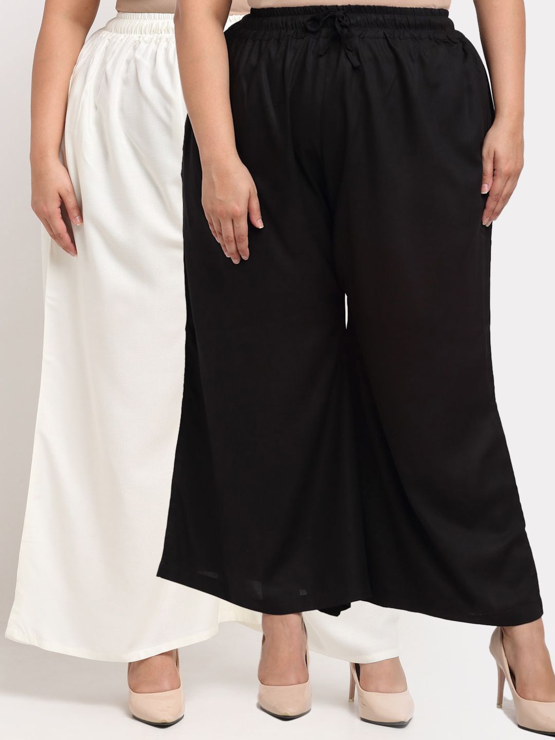 TAG 7 PLUS Women Pack Of 2 Black & White Ethnic Palazzos Price in India