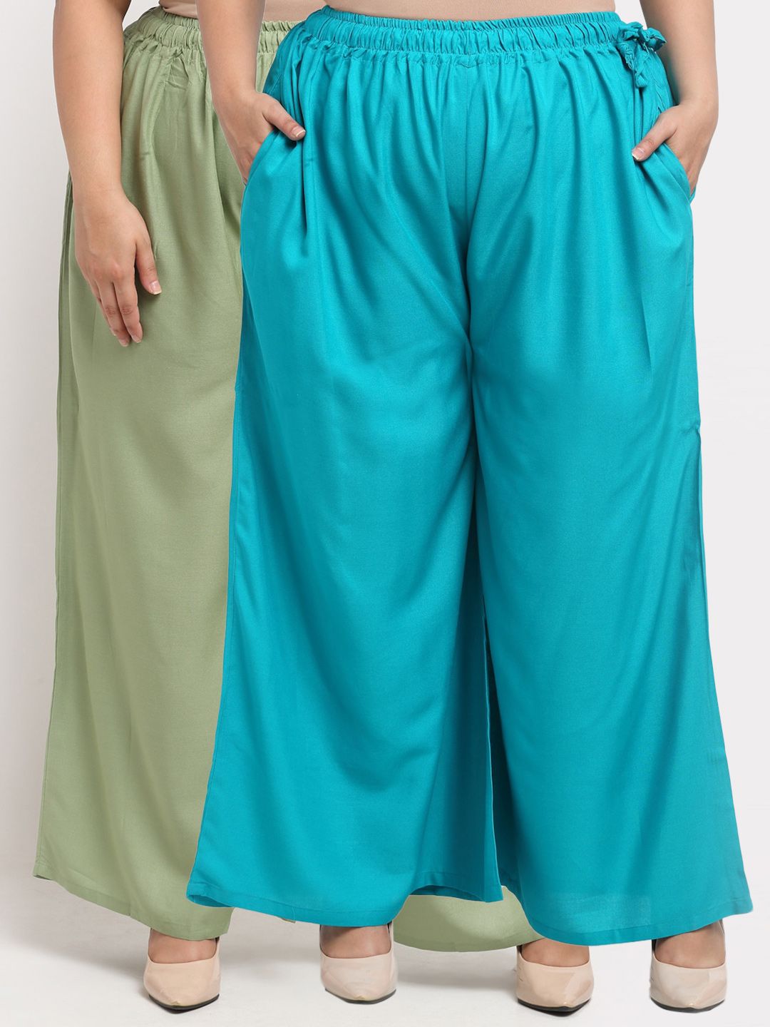 TAG 7 PLUS Women Green & Blue Pack of 2 Ethnic Palazzos Price in India