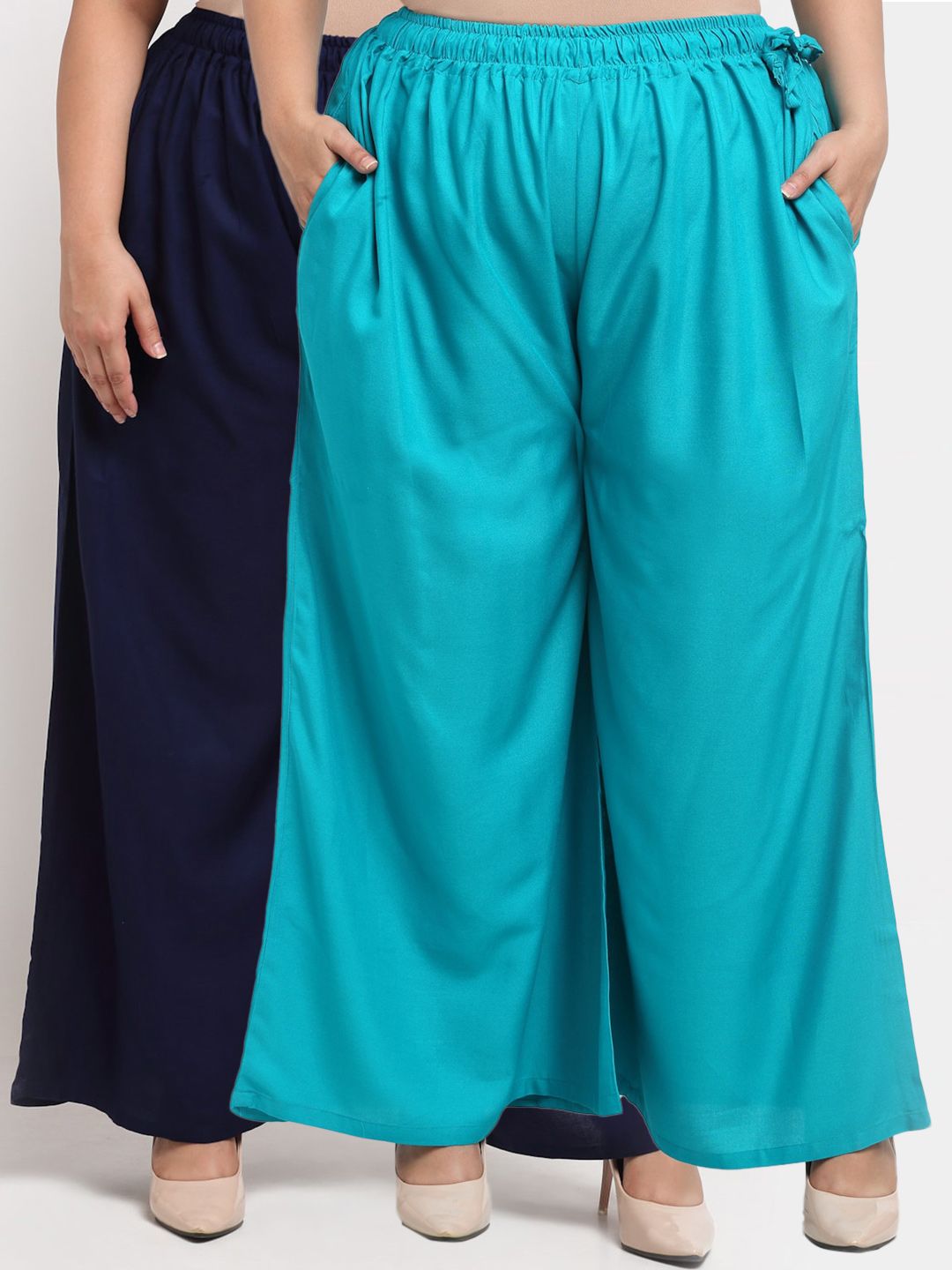 TAG 7 PLUS Women Pack Of 2 Navy Blue Flared Ethnic Palazzos Price in India