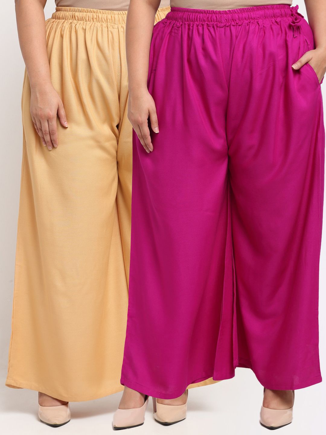 TAG 7 PLUS Women Pack Of 2 Beige & Pink Ethnic Palazzos Price in India
