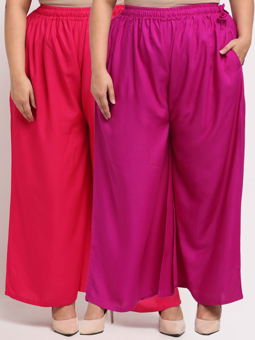 TAG 7 PLUS Women Pack Of 2 Pink & Red Flared Ethnic Palazzos Price in India