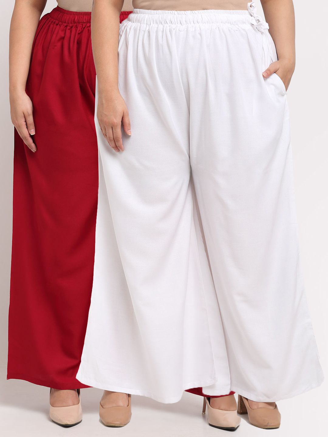 TAG 7 PLUS Women Pack Of 2 White & Maroon Ethnic Palazzos Price in India