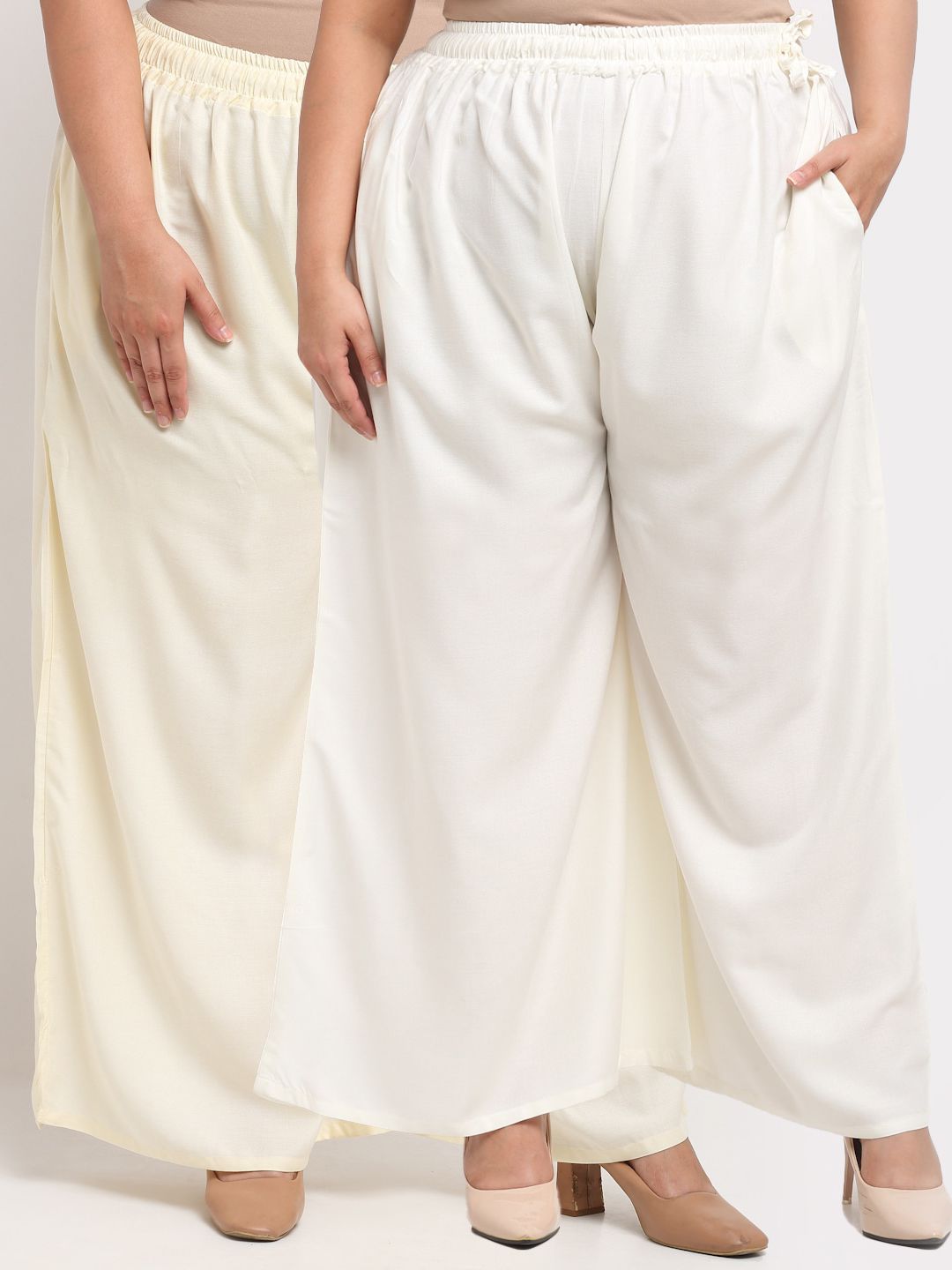 TAG 7 PLUS Women Pack Of 2 Off White Flared Ethnic Palazzos Price in India