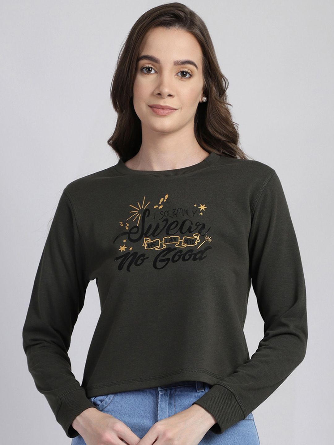 Free Authority Harry Potter Featured Women Olive Green Printed Sweatshirt Price in India