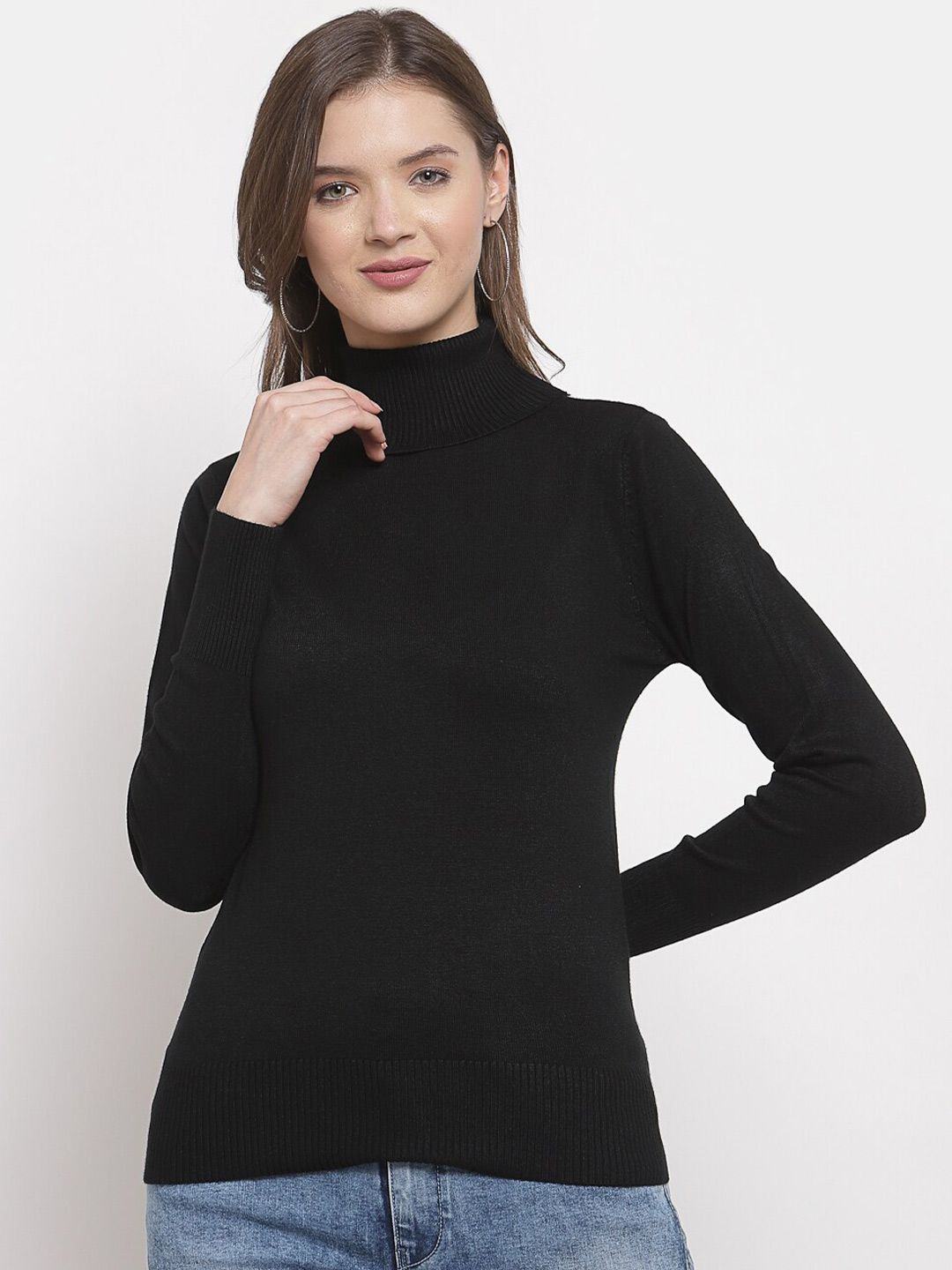 Mafadeny Women Black Pullover Sweater Price in India